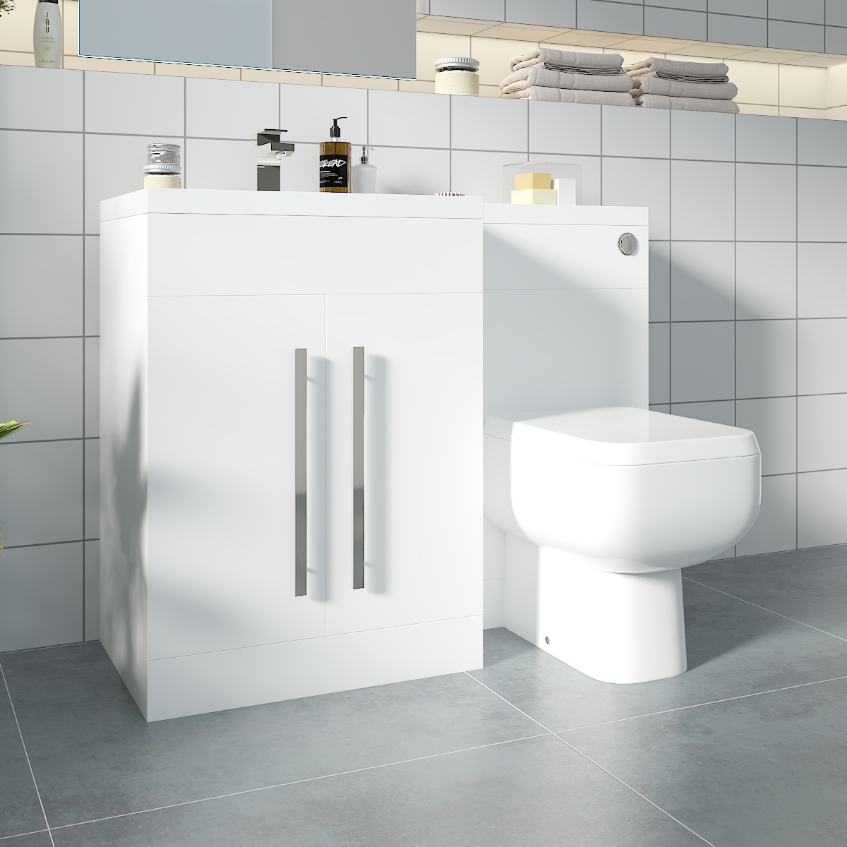 Calm White Left Hand Combination Vanity Unit with RAK-Series 600 Toilet & Soft Close Seat & Concealed Cistern - 1100mm