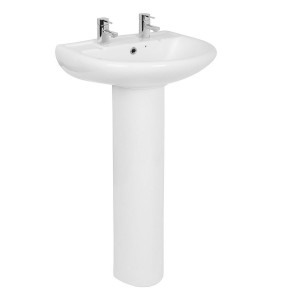 Invigorate Wash Basin 550mm with Full Pedestal - 2 Tap Holes