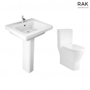 RAK-Resort Mini Close Coupled Closed Back Rimless Toilet & 650mm Basin Cloakroom Suite