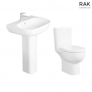 RAK-Tonique Close Coupled Open Back Toilet & 550mm Basin Cloakroom Suite