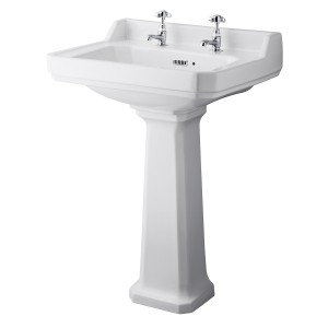Wellington 600mm 2 Tap-Hole Basin with Full Pedestal