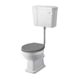Wellington Traditional Low Level Toilet with Flush Pipe Kit and Grey Soft Close Seat