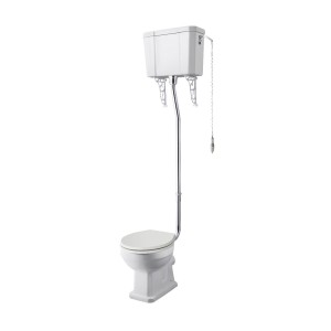 Wellington Traditional High Level Toilet with Flush Pipe Kit and Sand Soft Close Seat