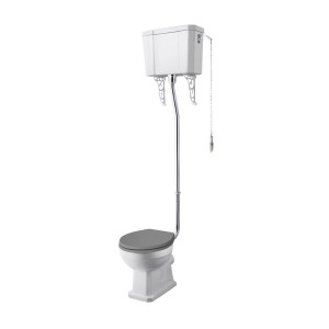 Wellington Traditional High Level Toilet with Flush Pipe Kit and Grey Soft Close Seat
