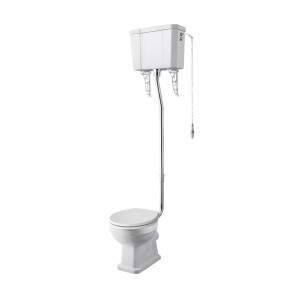 Wellington Traditional Comfort Height High Level Toilet with Flush Pipe Kit and White Soft Close Seat