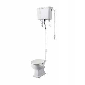 Wellington Traditional Comfort Height High Level Toilet with Flush Pipe Kit and Sand Soft Close Seat
