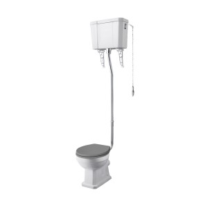 Wellington Traditional Comfort Height High Level Toilet with Flush Pipe Kit and Grey Soft Close Seat