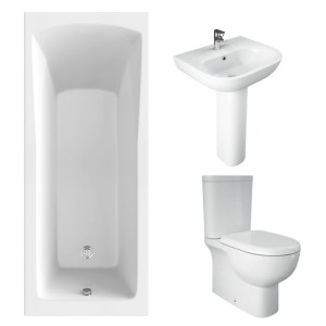 RAK Tonique Close Coupled Closed Back Modern Bathroom Suite and Single Ended Bath - 1700 x 700mm