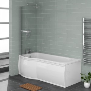 Feel 600 Modern Bathroom Suite with P-Shape Shower Bath - Left Hand - 1675mm