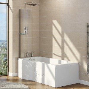 Lockwood 1675mm Right Hand Easy Access P Shape Walk In Shower Bath with Screen