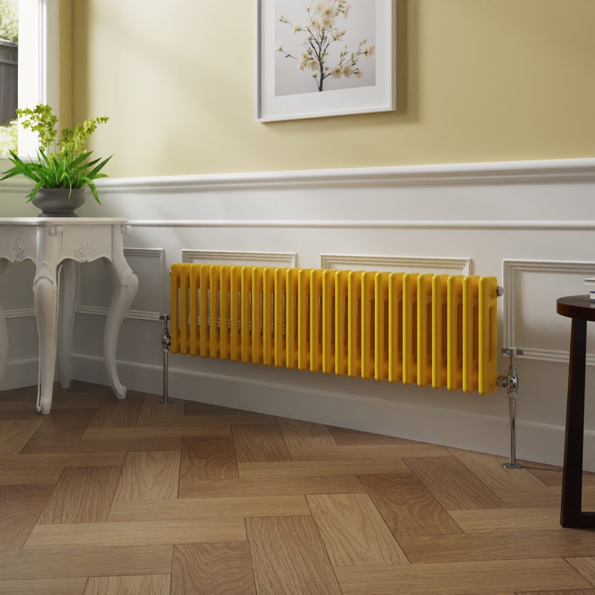 Bern 300 x 1190mm Zinc Yellow Double Column Horizontal Traditional Radiator