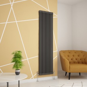 Warmehaus - Traditional Cast Iron Style Anthracite Double Column Vertical Radiator 1800 x 470mm - Perfect for Bathrooms, Kitchen, Living Room