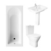 Essentials 1500 x 700mm Straight Bath Single Ended Bathroom Suite with RAK-Resort Maxi Close Coupled Open Back Rimless Toilet and 650mm Full Pedestal Basin