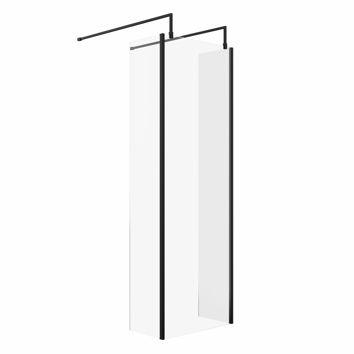 Wasdale 700mm Black Walk Through Wet Room Screen with 300mm Hinged Return Screens & L- Shape Support Arms