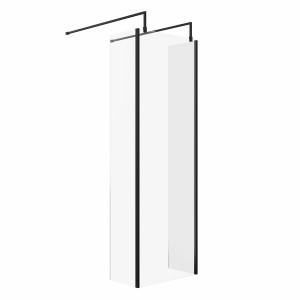 Wasdale 700mm Black Walk Through Wet Room Screen with 300mm Hinged Return Screens & L- Shape Support Arms