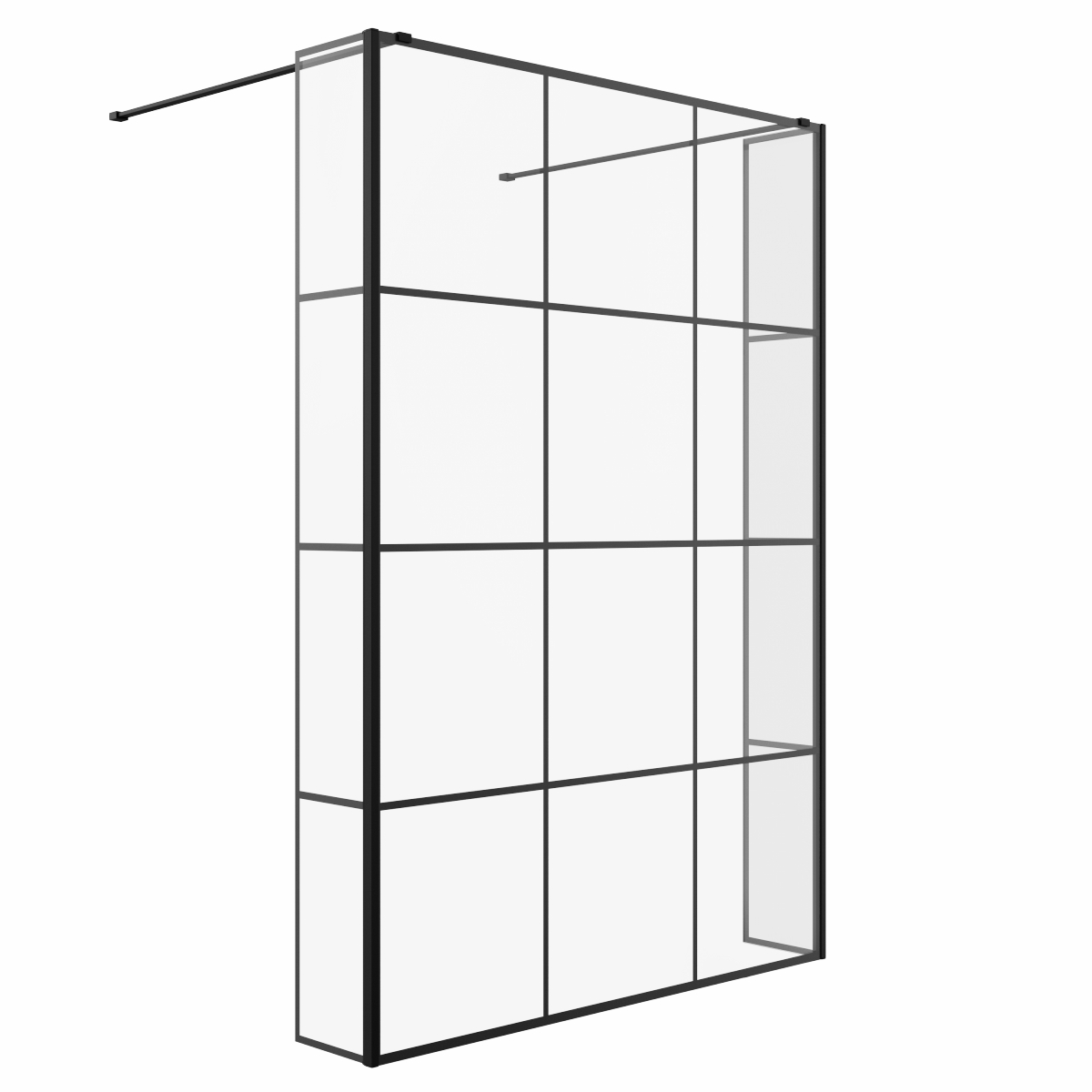 Wasdale 1400mm Black Grid Walk Through Wet Room Screen with 215mm Hinged Return Screens