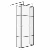 Wasdale 900mm Black Grid Walk Through Wet Room Screen with 300mm Hinged Return Screen & L- Shape Support Arms 