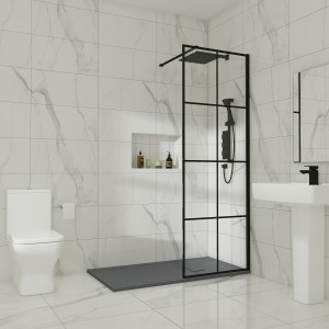Wasdale - 760mm Wet Room Screen - Black Grid