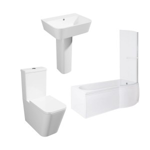Cordoba Square Modern Bathroom Suite with P-Shape Shower Bath - Left Hand - 1675mm