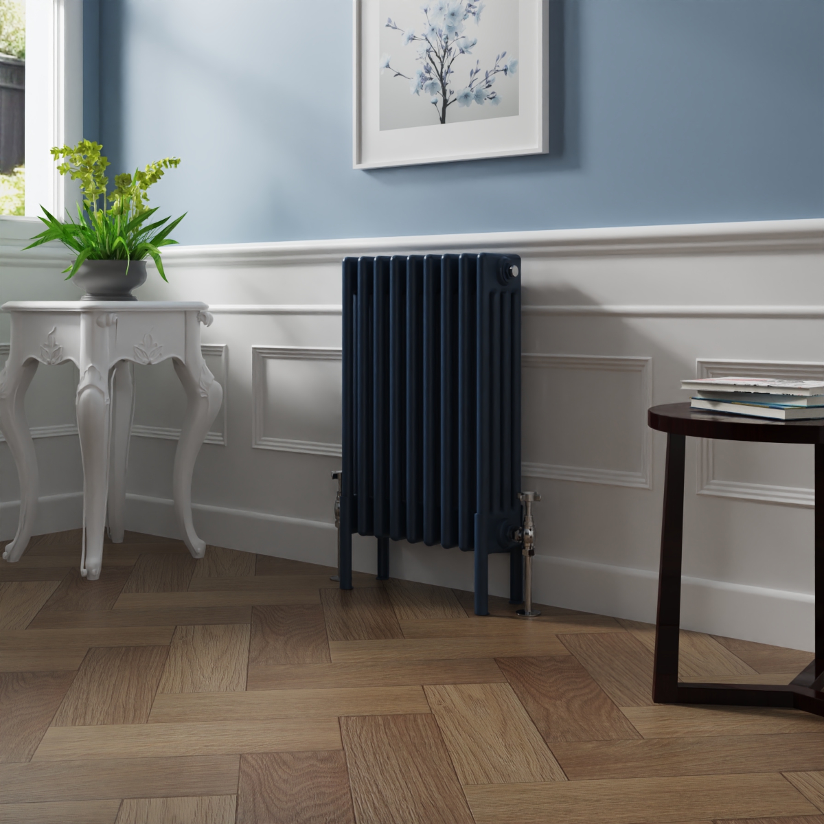 Bern 600 x 425mm Sapphire Blue Four Column Horizontal Traditional Radiator