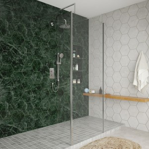 Wasdale 800mm Chrome Walk Through Wet Room Screen with 300mm Hinged Return Screens & L- Shape Support Arms