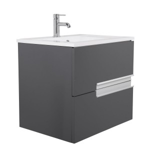 Cubic Bathroom 600 Vanity Unit, Basin & Mirror - Grey
