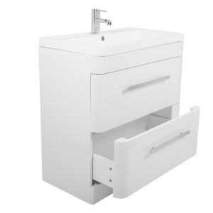Homely Bathroom 800 Floor Standing Vanity Unit, Basin & Mirror - Round corner, white
