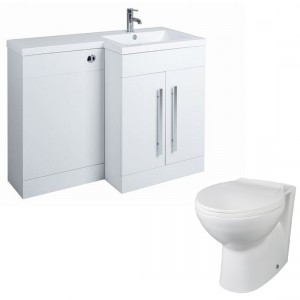 Calm White Right Hand Combination Vanity Unit Basin L Shape with Back to Wall Splash Toilet &amp; Soft Close Seat &amp; Concealed Cistern - 1100mm