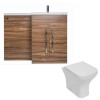 Calm Walnut Right Hand Combination Vanity Unit Basin L Shape with Back to Wall Feel Curved Toilet & Soft Close Seat & Concealed Cistern - 1100mm