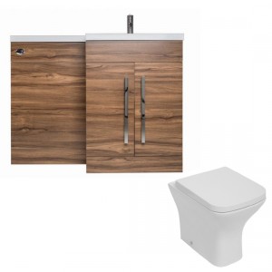 Calm Walnut Combination L Shape Vanity Unit Basin - Choice of Toilet