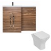 Calm Walnut Left Hand Combination Vanity Unit Basin L Shape with Back to Wall Feel Curved Toilet & Soft Close Seat & Concealed Cistern - 1100mm