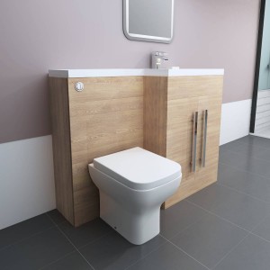 Calm Light Oak Combination L Shape Vanity Unit Basin - Choice of Toilet