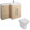 Calm Light Oak Right Hand Combination Vanity Unit Basin L Shape with Back to Wall Feel Curved Toilet & Soft Close Seat & Concealed Cistern - 1100mm