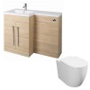 Calm Light Oak Left Hand Combination Vanity Unit Basin L Shape with Back to Wall Cordoba Toilet & Soft Close Seat & Concealed Cistern - 1100mm
