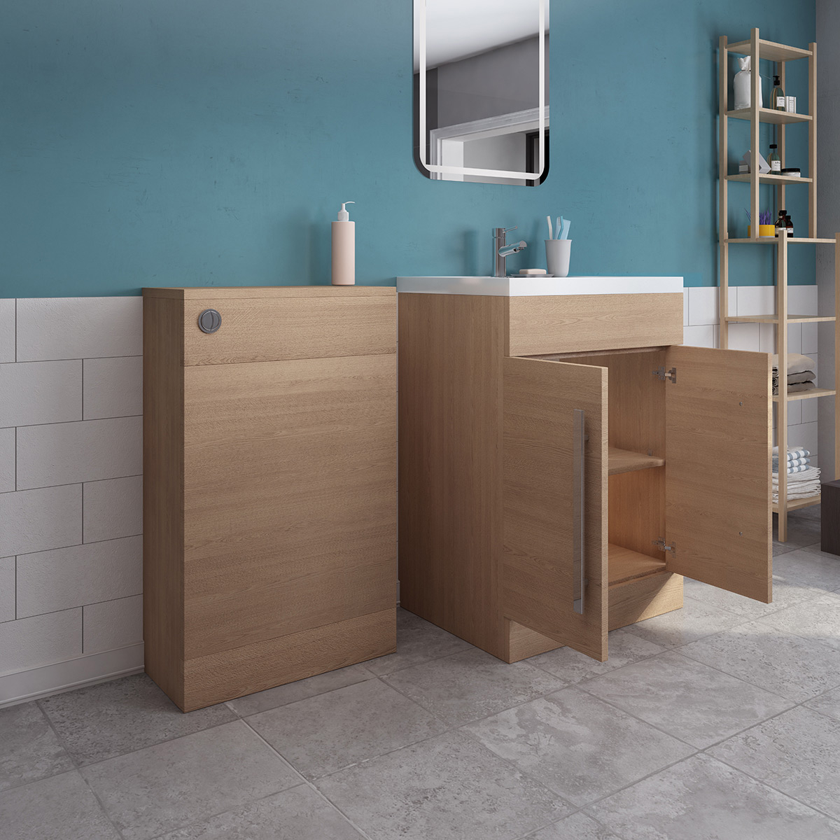 Designer Light Oak Combi Bathroom Furniture Vanity Unit with Basin No