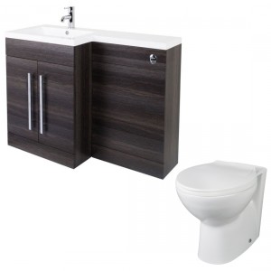 Calm Grey Left Hand Combination Vanity Unit Set with Splash Back to Wall Toilet Soft Close Seat and Concealed Cistern (Furniture)