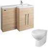Calm Light Oak Right Hand Combination Vanity Unit Basin L Shape with Back to Wall Splash Toilet & Soft Close Seat & Concealed Cistern - 1100mm