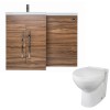 Calm Walnut Left Hand Combination Vanity Unit Basin L Shape with Back to Wall Splash Toilet & Soft Close Seat & Concealed Cistern - 1100mm