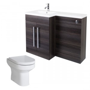 Calm Grey Left Hand Combination Vanity Unit Basin L Shape with Back to Wall Calgary Toilet &amp; Soft Close Seat &amp; Concealed Cistern - 1100mm