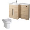 Calm Light Oak Left Hand Combination Vanity Unit Basin L Shape with Back to Wall Calgary Toilet & Soft Close Seat & Concealed Cistern - 1100mm