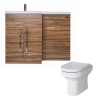 Calm Walnut Left Hand Combination Vanity Unit Basin L Shape with Back to Wall Calgary Toilet & Soft Close Seat & Concealed Cistern - 1100mm