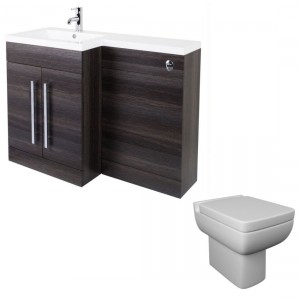 Calm Grey Left Hand Combination Vanity Unit Basin L Shape with Back to Wall Feel 600 Toilet & Soft Close Seat & Concealed Cistern - 1100mm