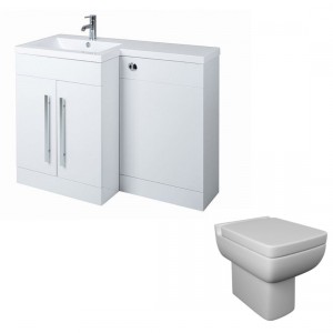 Calm White Right Hand Combination Vanity Unit Basin L Shape with Back to Wall Feel 600 Toilet & Soft Close Seat & Concealed Cistern - 1100mm