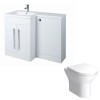Calm White Left Hand Combination Vanity Unit Basin L Shape with Back to Wall Fresh Curved Toilet & Soft Close Seat & Concealed Cistern - 1100mm