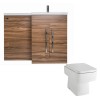 Calm Walnut Right Hand Combination Vanity Unit Basin L Shape with Back to Wall Boston Toilet & Soft Close Seat & Concealed Cistern - 1100mm