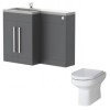 Calm Gloss Grey Left Hand Combination Vanity Unit Basin L Shape with Back to Wall Calgary Toilet & Soft Close Seat & Concealed Cistern - 1100mm