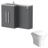 Calm Gloss Grey Left Hand Combination Vanity Unit Basin L Shape with Back to Wall Fresh Curved Toilet & Soft Close Seat & Concealed Cistern - 1100mm
