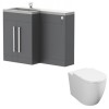 Calm Gloss Grey Left Hand Combination Vanity Unit Basin L Shape with Back to Wall Cordoba Toilet & Soft Close Seat & Concealed Cistern - 1100mm