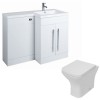 Calm White Right Hand Combination Vanity Unit Basin L Shape with Back to Wall Feel Curved Toilet & Soft Close Seat & Concealed Cistern - 1100mm