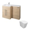 Calm Light Oak Left Hand Combination Vanity Unit Basin L Shape with Back to Wall Cordoba Square Toilet & Soft Close Seat & Concealed Cistern - 1100mm